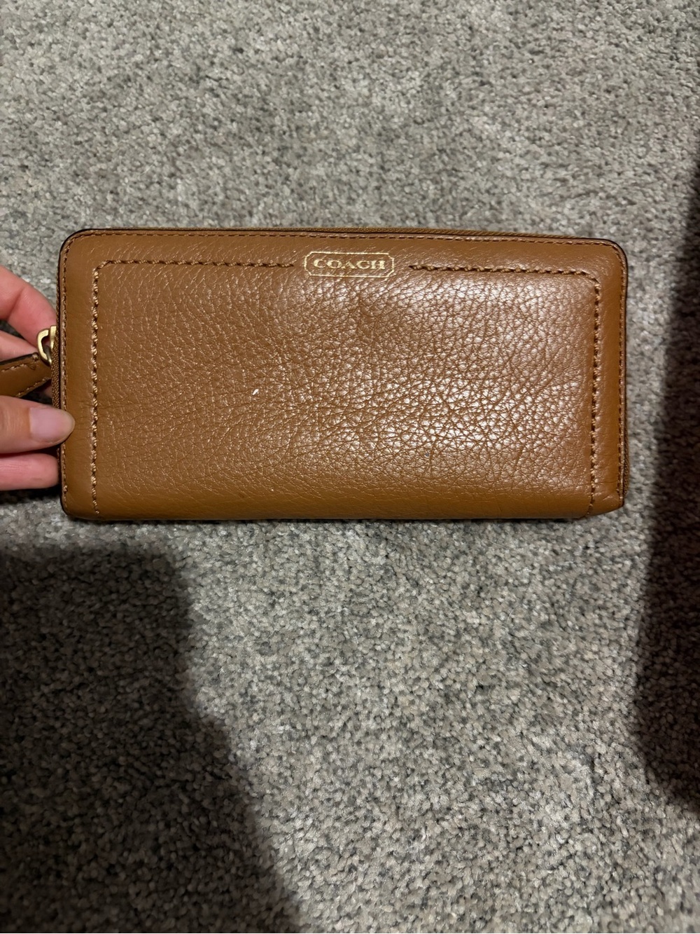 Coach Tan Pebbled Leather Zip Wallet